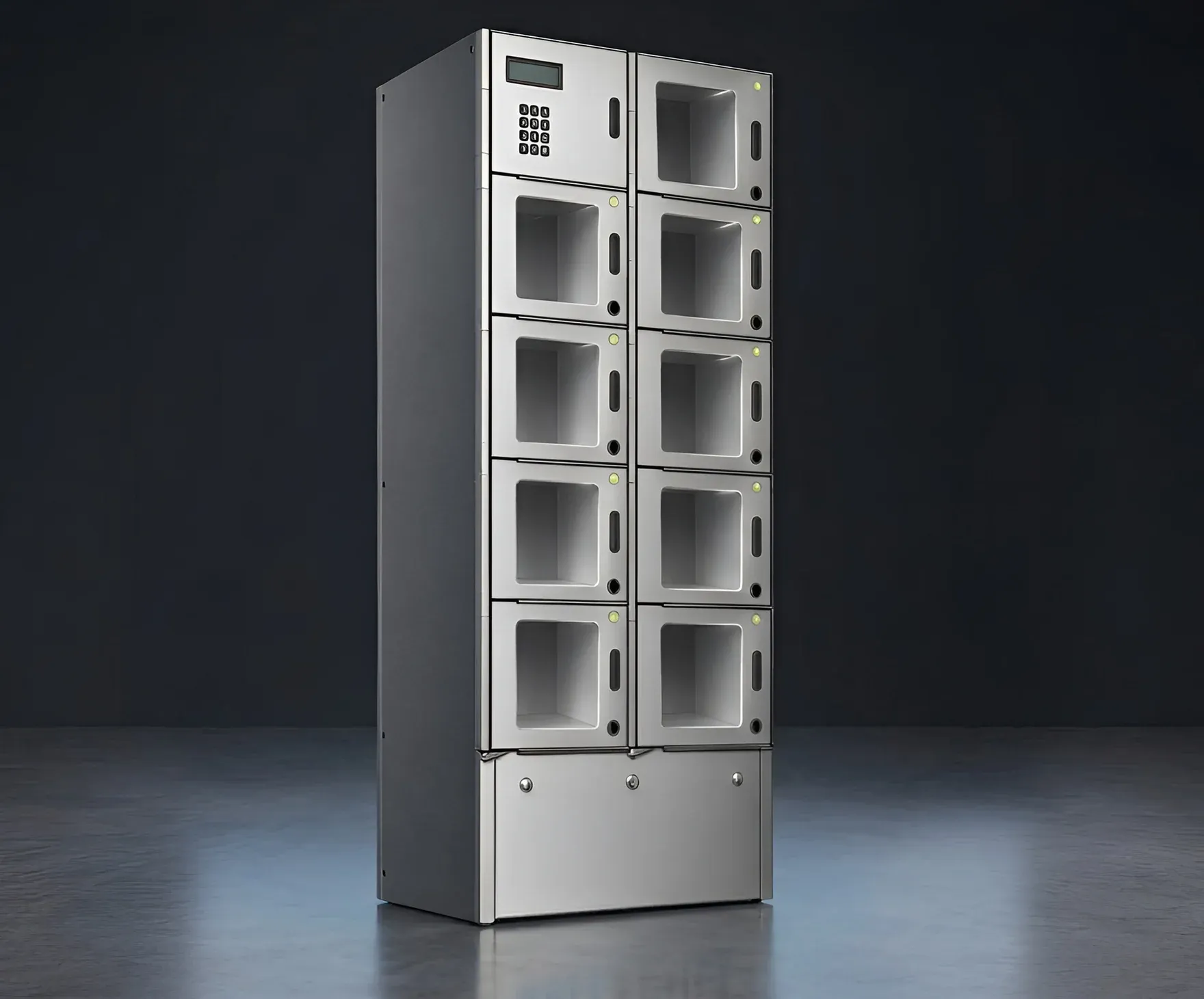 A two-column CellVault Back-of-House smart locker with nine secure compartments
