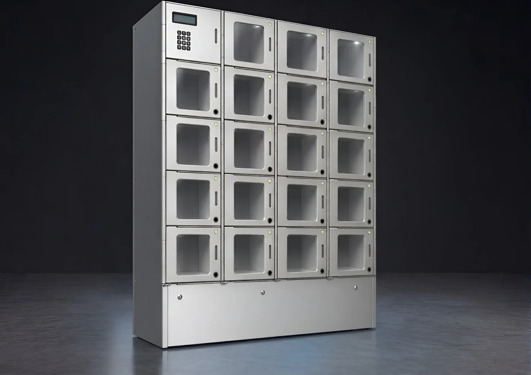 A four-column CellVault Back-of-House smart locker with nineteen secure compartments